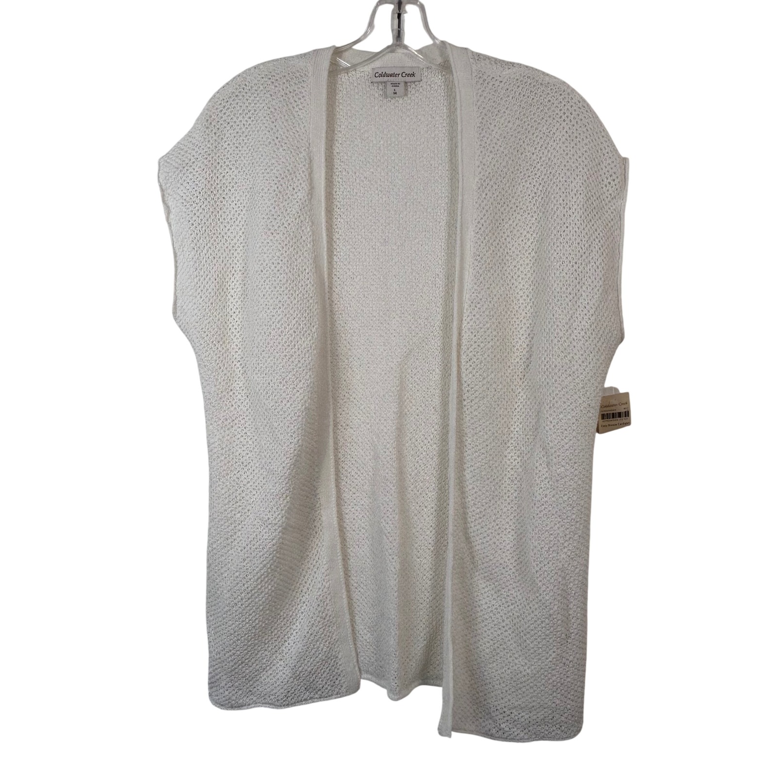 Coldwater Creek Easy Breeze Cardigan White Linen Blend Open Knit Vest Large 14